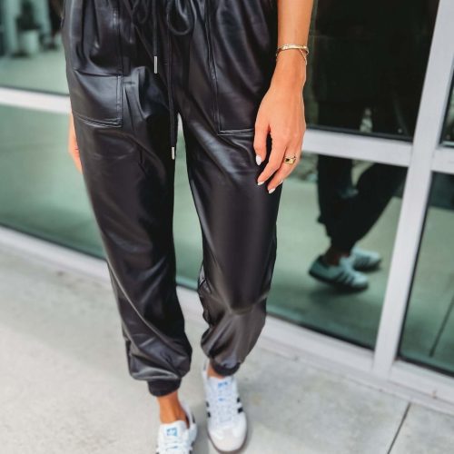 black faux leather pocket joggers simply me boutique 352184