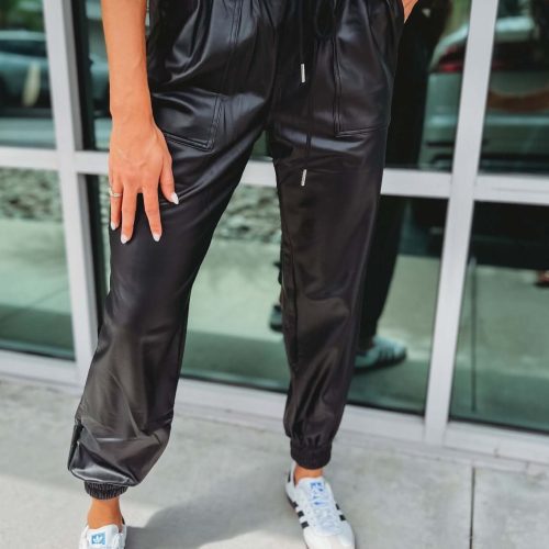 black faux leather pocket joggers simply me boutique 413913