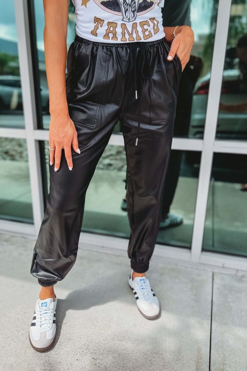 black faux leather pocket joggers simply me boutique 413913