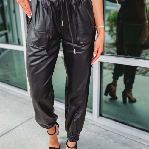 black faux leather pocket joggers simply me boutique 496662