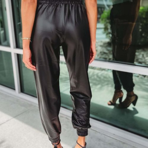 black faux leather pocket joggers simply me boutique 721183