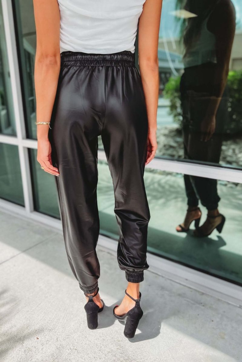 black faux leather pocket joggers simply me boutique 721183