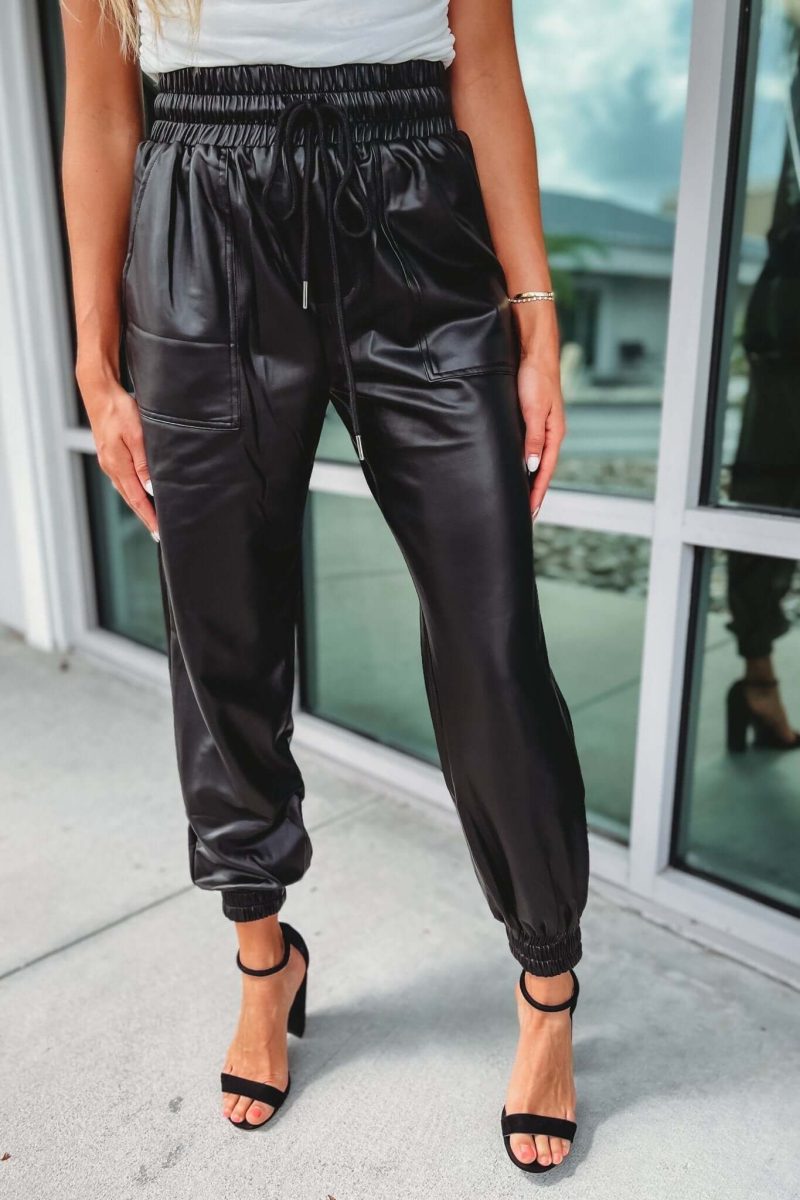 black faux leather pocket joggers simply me boutique 908218