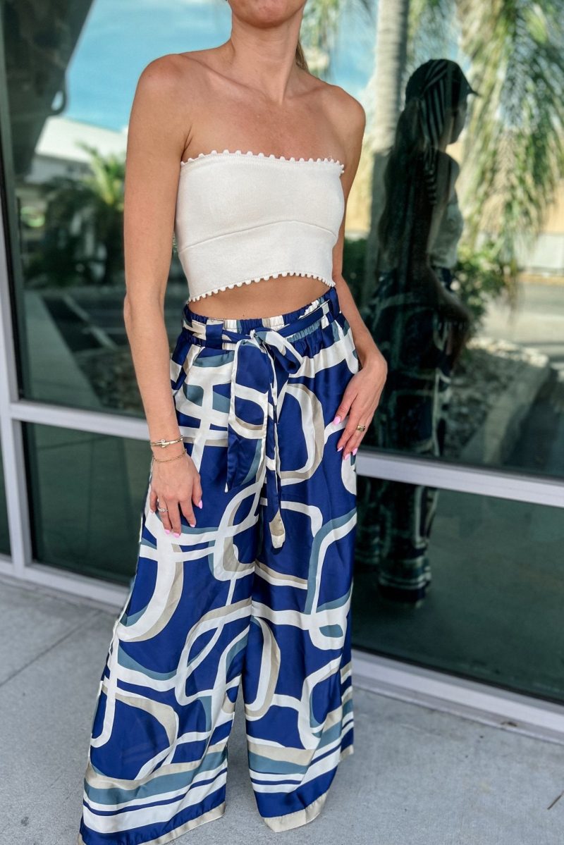 blue abstract silky wide leg pants simply me boutique 253820