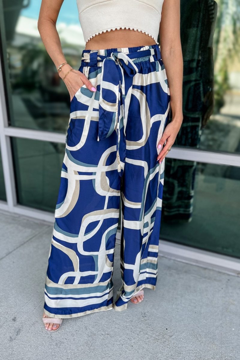 blue abstract silky wide leg pants simply me boutique 962968