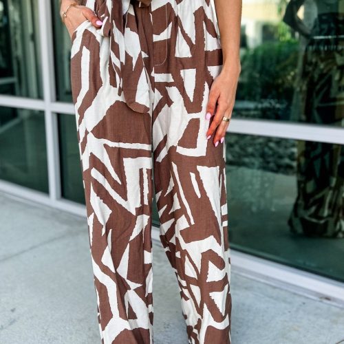 brown abstract wide leg pants simply me boutique 140415