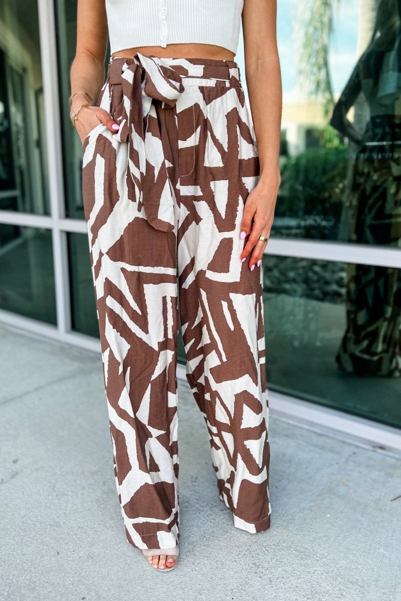 brown abstract wide leg pants simply me boutique 140415