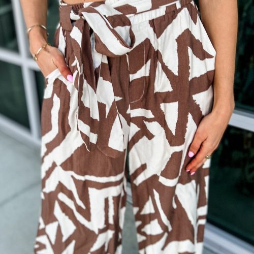 brown abstract wide leg pants simply me boutique 205694