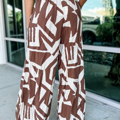 brown abstract wide leg pants simply me boutique 473227