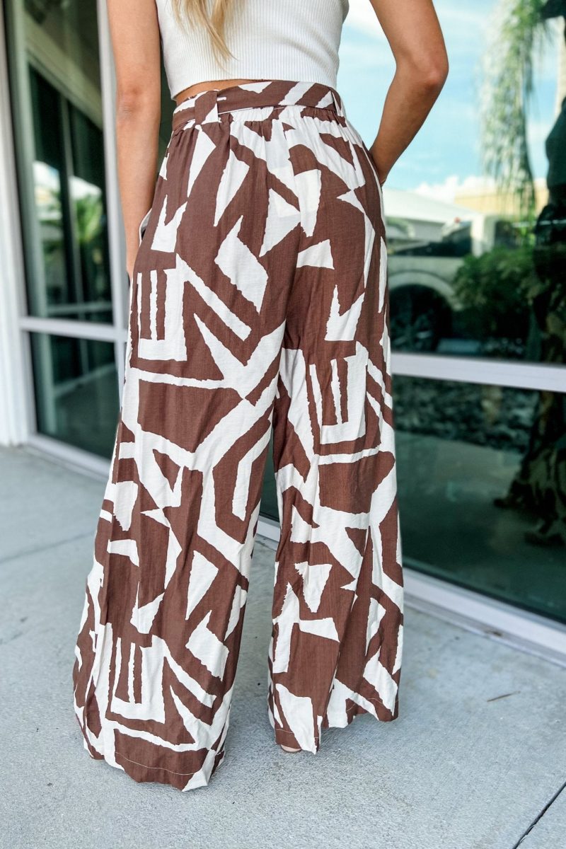 brown abstract wide leg pants simply me boutique 473227