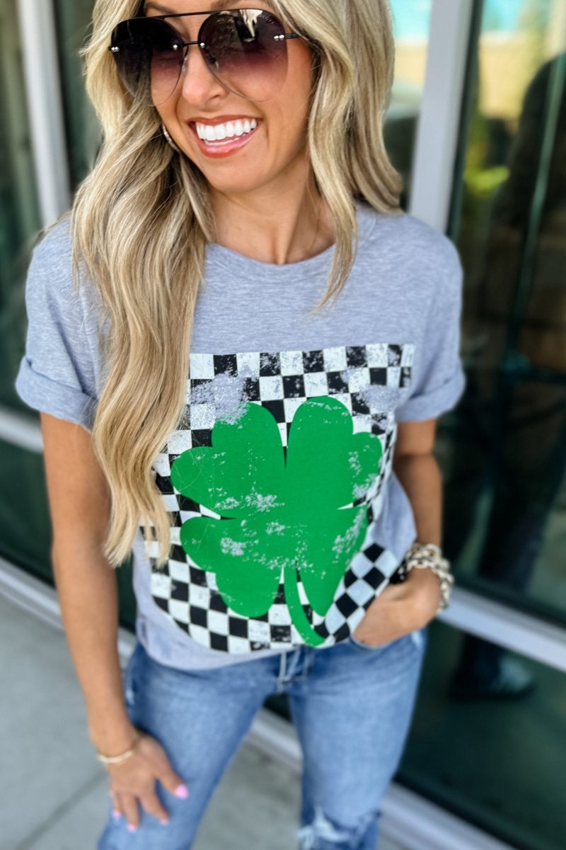 checkered shamrock grey graphic tee simply me boutique 214429