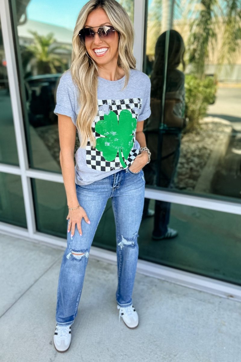 checkered shamrock grey graphic tee simply me boutique 948587