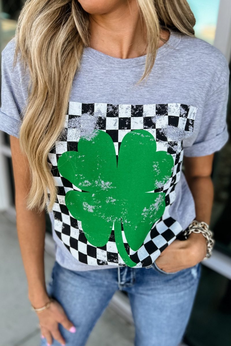 checkered shamrock grey graphic tee simply me boutique 978941