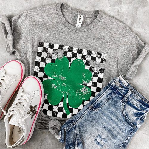 checkered shamrock grey graphic tee simply me boutique 980297