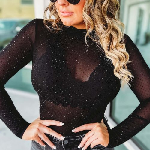 Getting Noticed Sheer Mesh Rhinestone Bodysuit 3 colors! - Simply Me Boutique