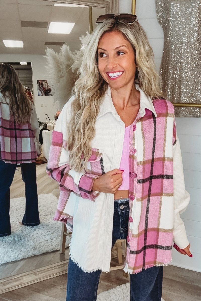 my favorite things pink corduroy shacket simply me boutique 263454