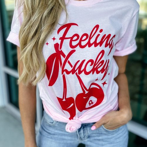 pink feeling lucky cherries graphic tee simply me boutique 758813