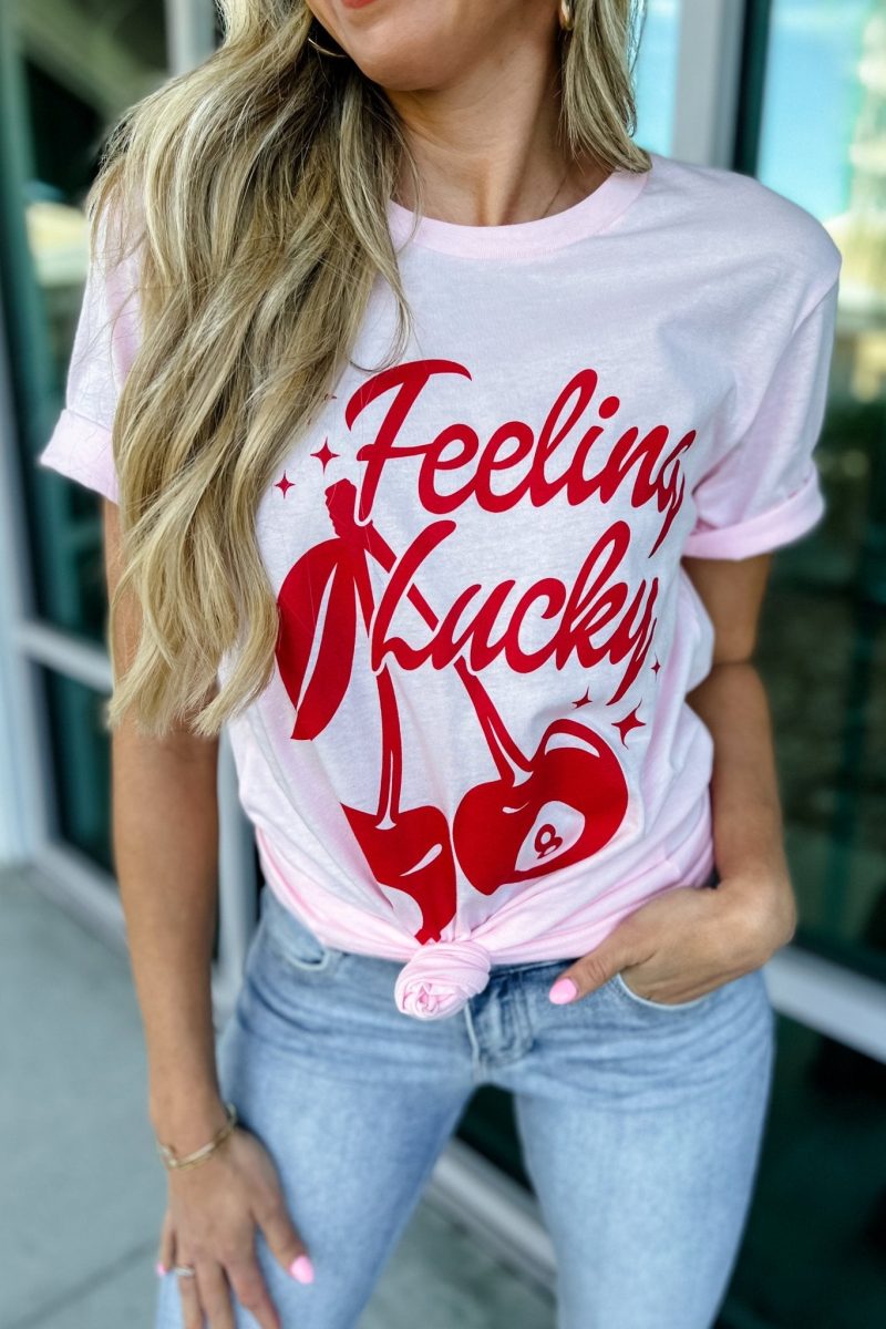 pink feeling lucky cherries graphic tee simply me boutique 758813