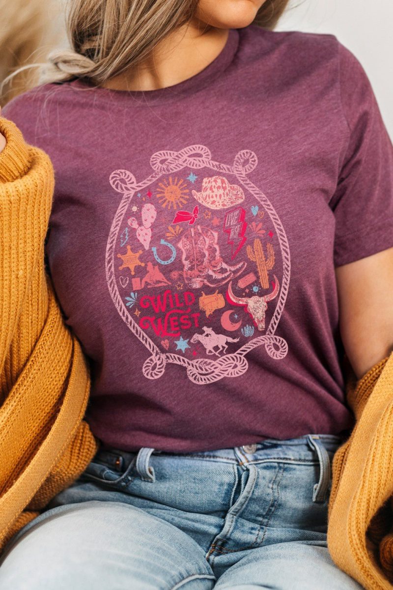 preorder ships 127 wild west cowboy longhorn graphic tee heathered plum simply me boutique 888645