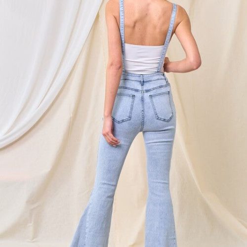 reba slim fit flared denim overalls simply me boutique 338269