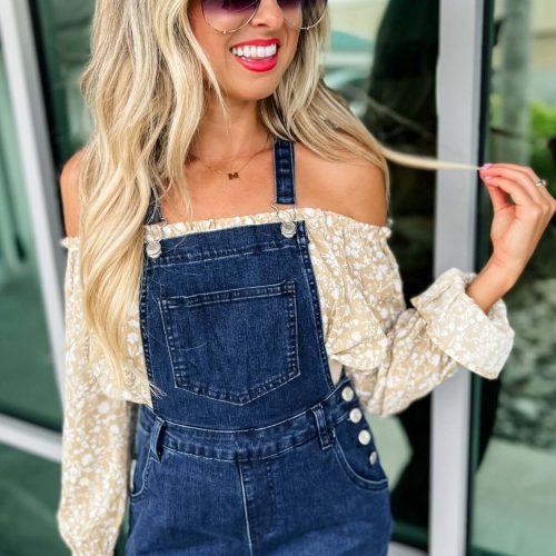 reba slim fit flared denim overalls simply me boutique 589043