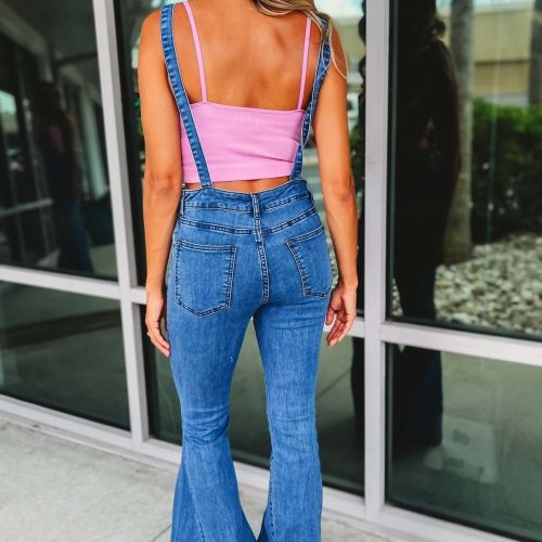 reba slim fit flared denim overalls simply me boutique 702262