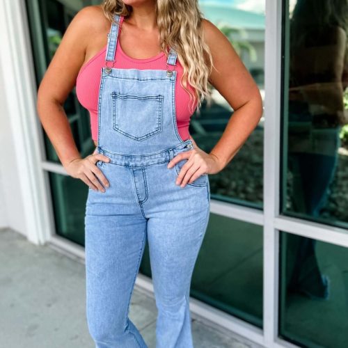 reba slim fit flared denim overalls simply me boutique 804394