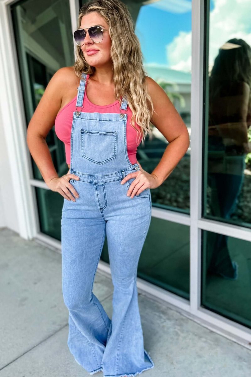 reba slim fit flared denim overalls simply me boutique 804394