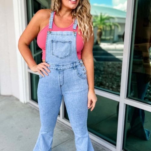 reba slim fit flared denim overalls simply me boutique 837575