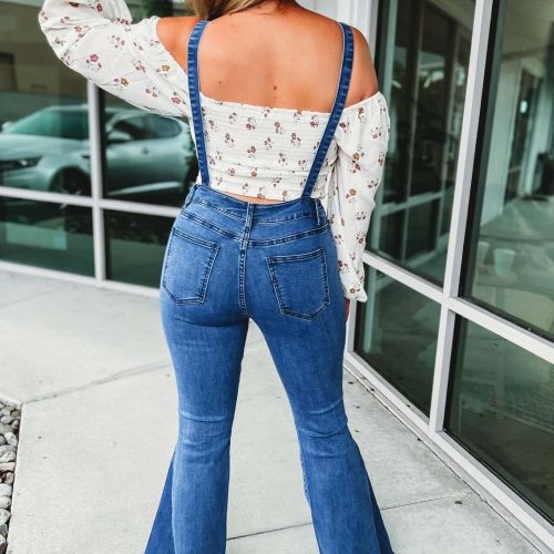 reba slim fit flared denim overalls simply me boutique 935123