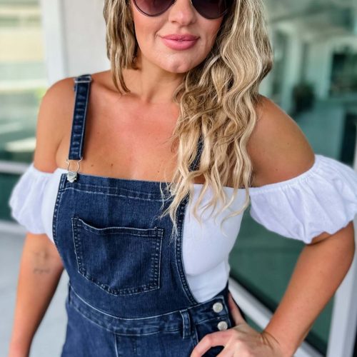 reba slim fit flared denim overalls simply me boutique 966194