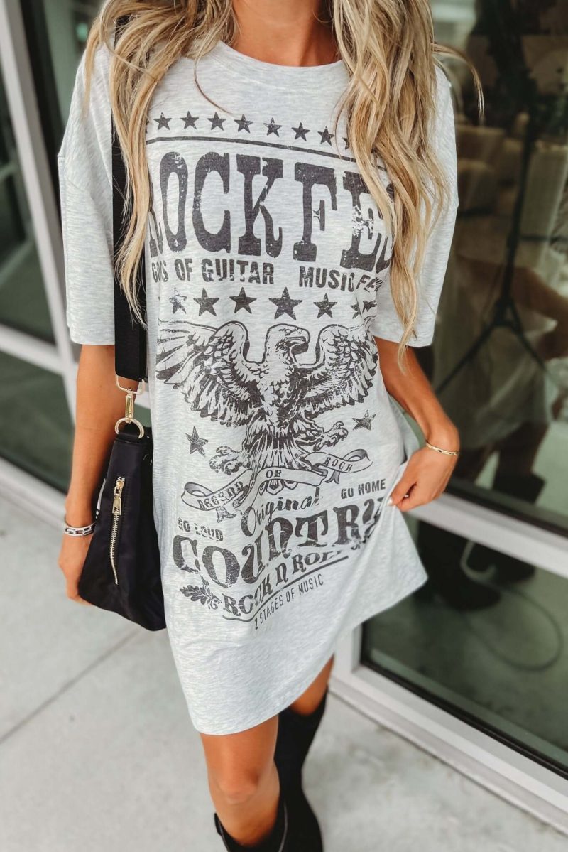 rock fest grey graphic shirt dress simply me boutique 706434