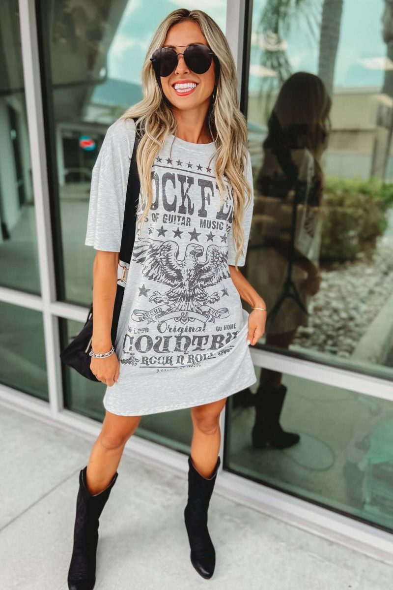 rock fest grey graphic shirt dress simply me boutique 718797