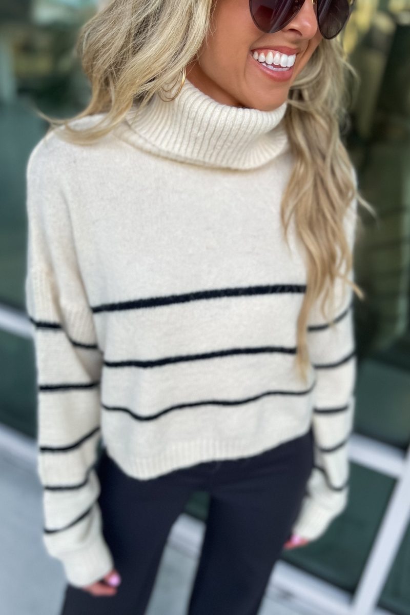 taupe stripe cozy turtleneck sweater simply me boutique 559153