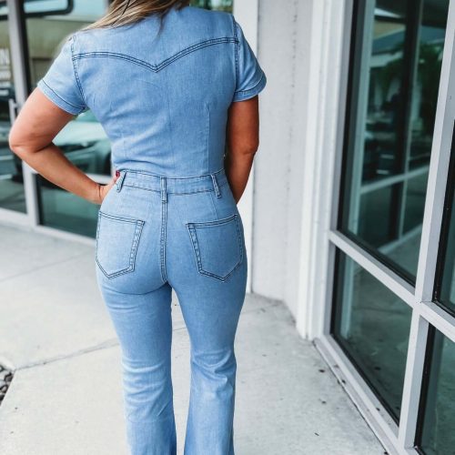 the kelly denim flare jumpsuit simply me boutique 198651