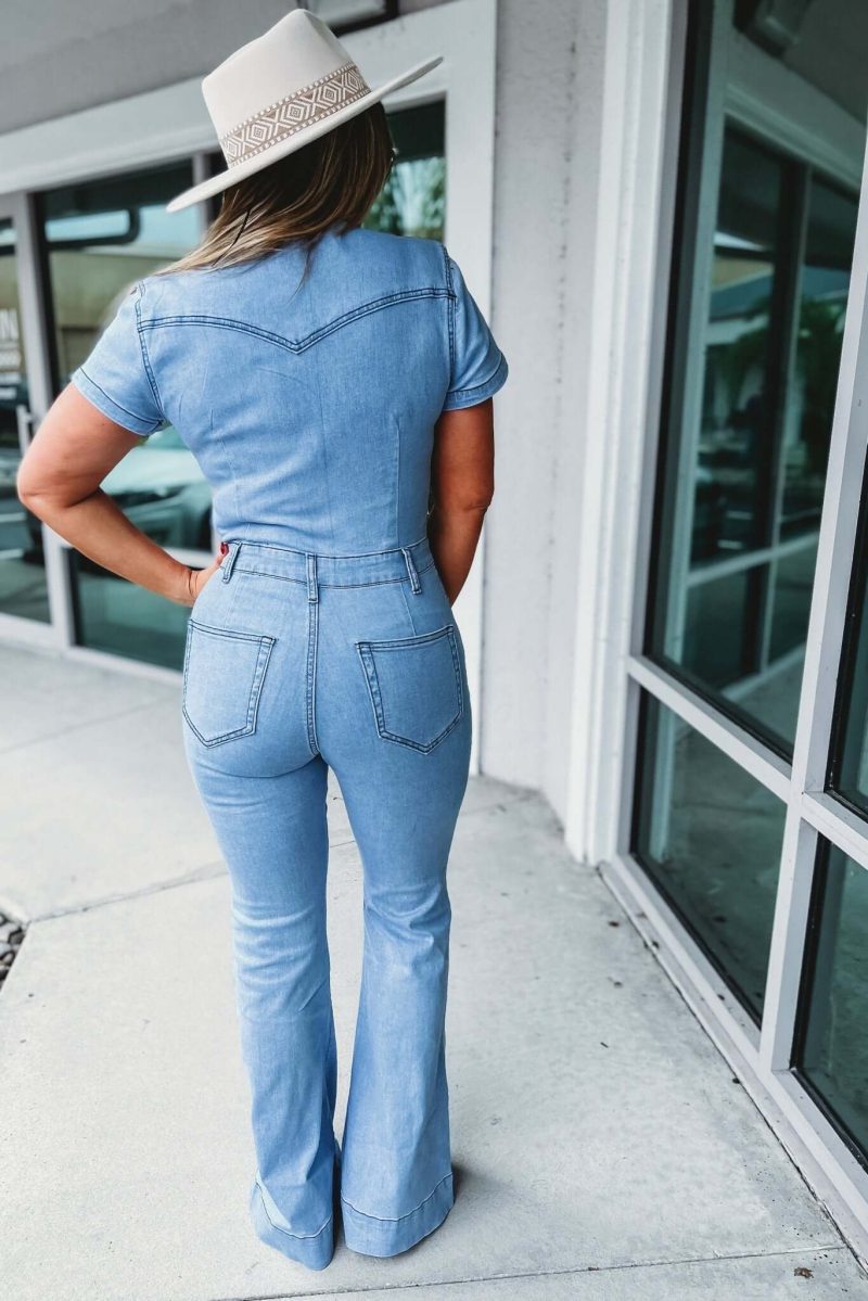 the kelly denim flare jumpsuit simply me boutique 198651