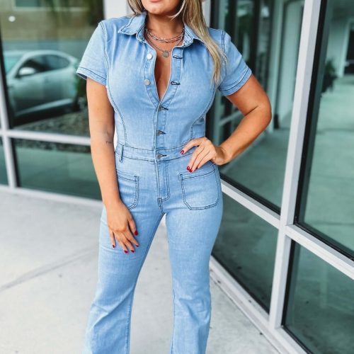 the kelly denim flare jumpsuit simply me boutique 283094