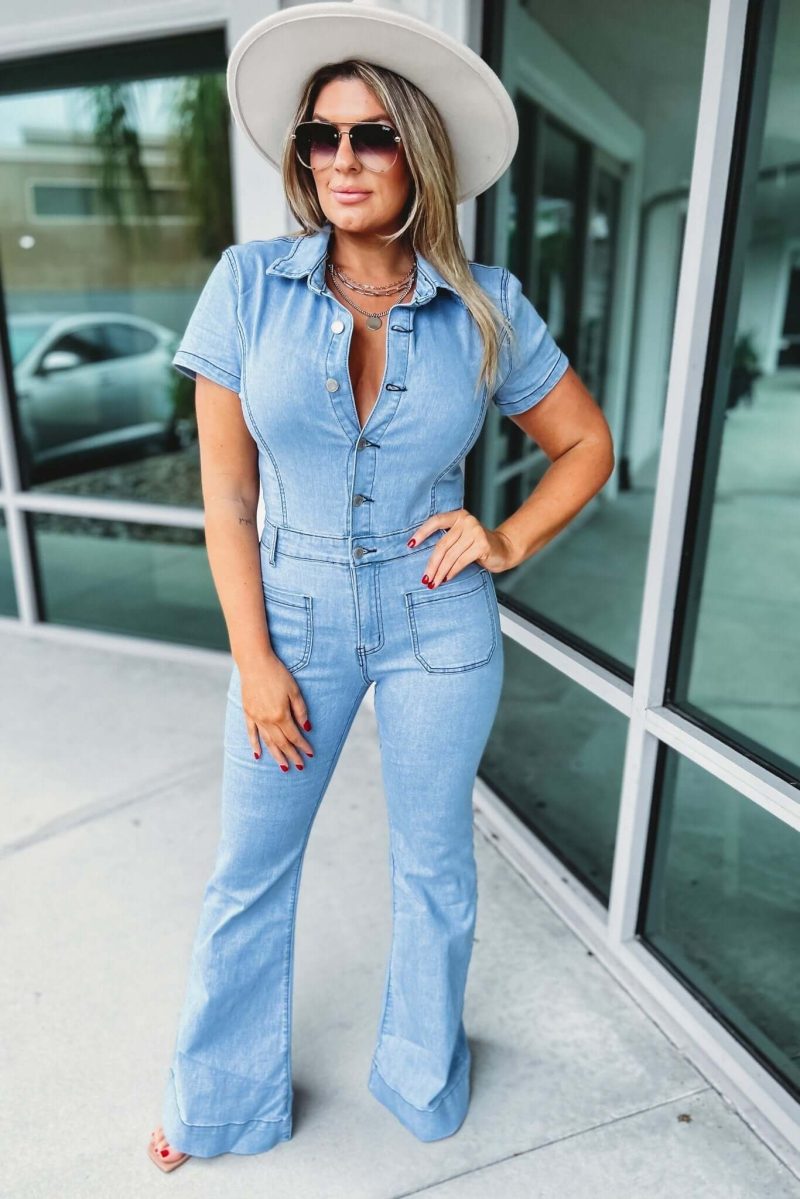 the kelly denim flare jumpsuit simply me boutique 283094