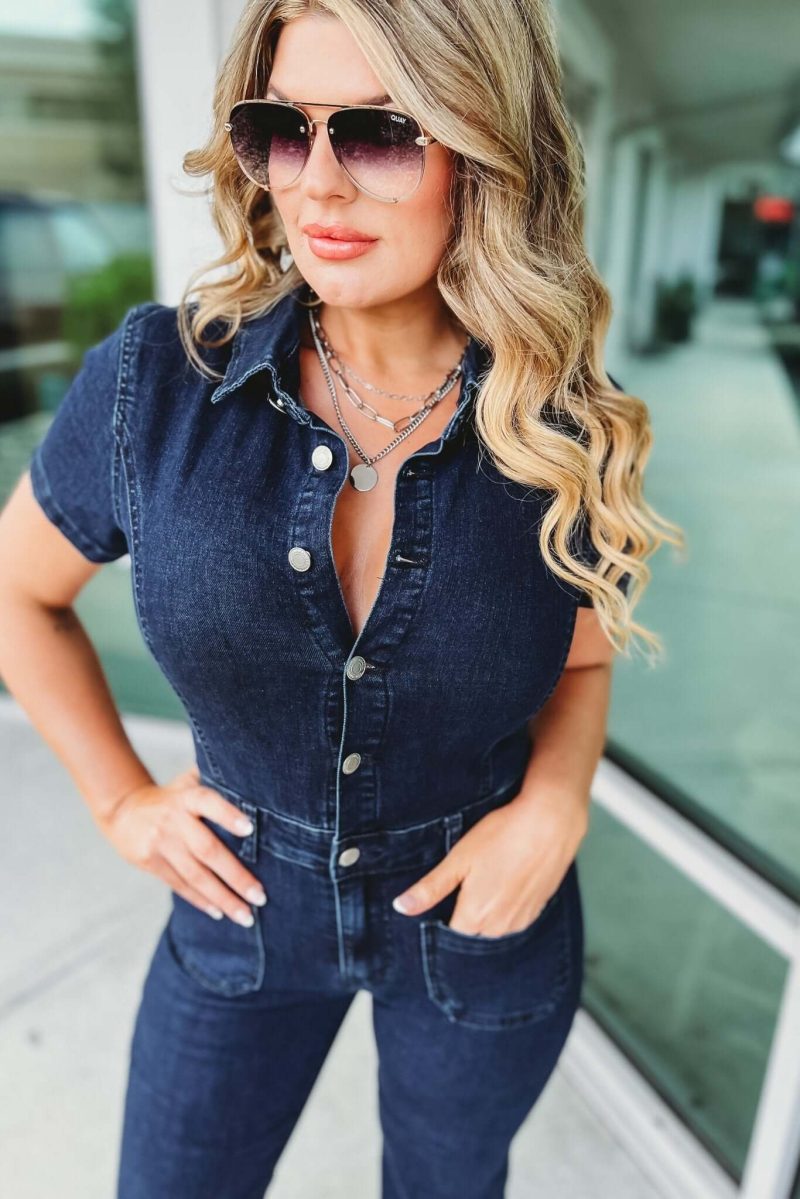 The Kelly Denim Flare Jumpsuit - Simply Me Boutique