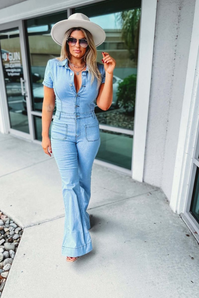 the kelly denim flare jumpsuit simply me boutique 475473