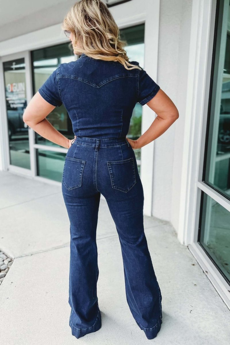 the kelly denim flare jumpsuit simply me boutique 588062