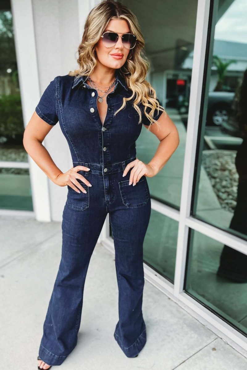 the kelly denim flare jumpsuit simply me boutique 975445