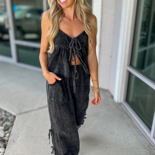 the luna tie front boho top ash black simply me boutique 472461