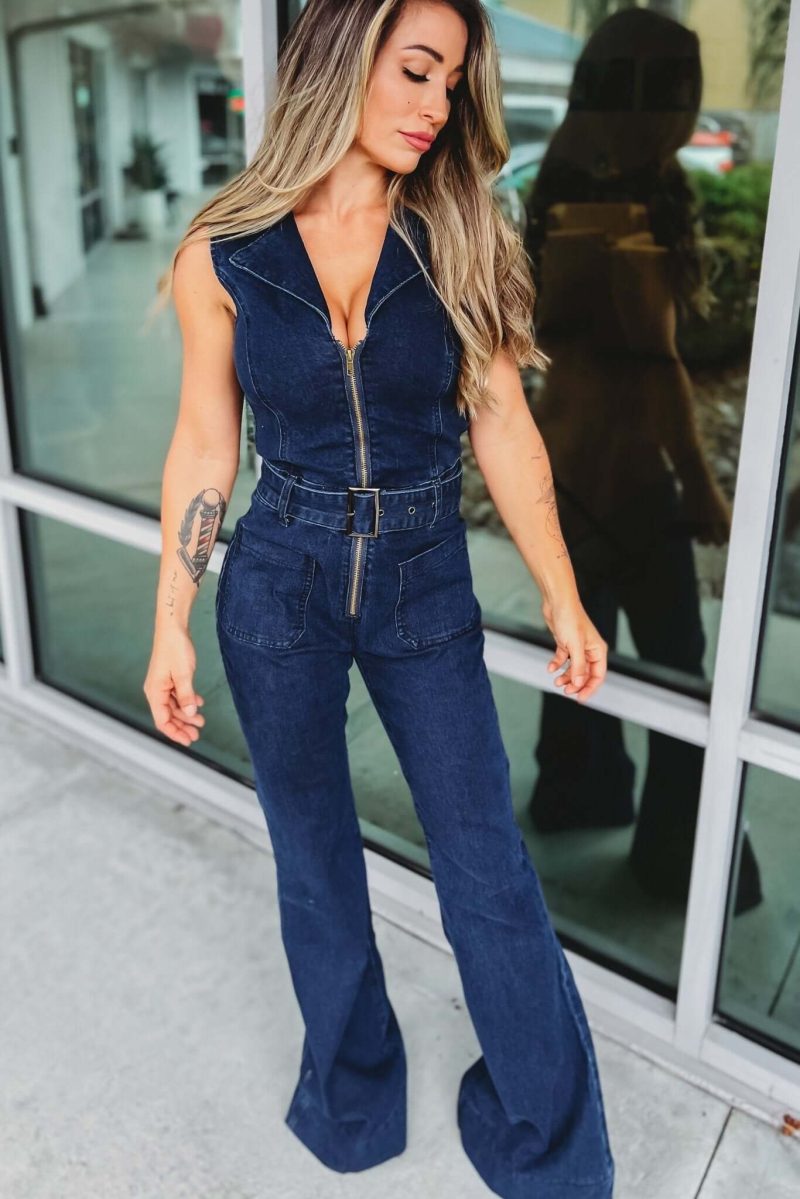 western denim belted jumpsuit simply me boutique 523185