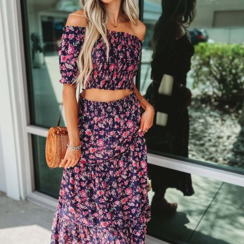 Wish For It Floral Smocked Crop Top Skirt SET 2 COLORS! - Simply Me Boutique